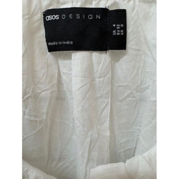 ASOS Design White Ruffle Tie-Front Blouse UK 4 US 0 Lightweight Cotton - Picture 3 of 3